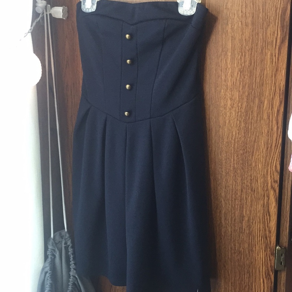 Cute Navy Strapless Casual Dress XS